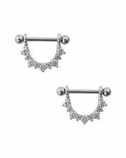 Promo 🎉 Loop CZ Dangle Nipple Rings 1 Pair - 14 Gauge 😀