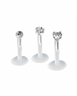 Deals 😀 Clear CZ Heart Star Lip Ring 3 Pack- 16 Gauge ✨