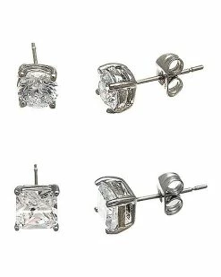 Top 10 🛒 Round and Square CZ Stud Earrings - 2 Pair 🥰