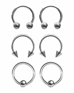 Deals π₯° Multi-Pack Silvertone Captive Bead and Horseshoe Rings 3 Pair - 16 Gauge β