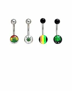 Deals ⭐ Rasta Leaf Belly Ring 4 Pack - 14 Gauge ❤️