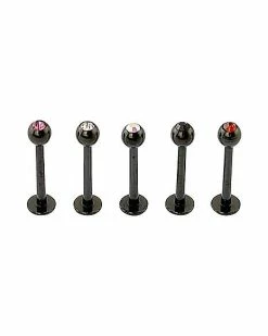 Wholesale 🎉 Multi-Color CZ Labret Lip Ring 5 Pack - 16 Gauge 🌟