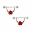 Best Pirce ❤️ CZ and Red Rose Dangle Nipple Rings - 14 Gauge 🛒 -Playboy Shop 02860054 a