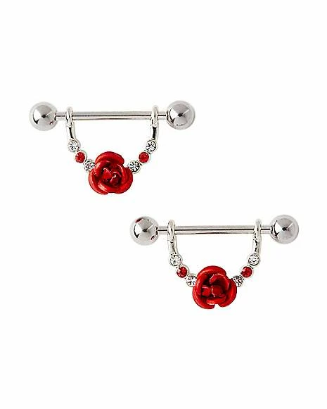 Best Pirce β€οΈ CZ and Red Rose Dangle Nipple Rings - 14 Gauge π 3 Best Pirce β€οΈ CZ and Red Rose Dangle Nipple Rings - 14 Gauge π