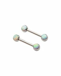 Flash Sale 🛒 Opal-Effect Barbell Nipple Rings 1 Pair - 14 Gauge 👍