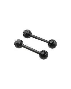 Cheap ❤️ Black Plated CZ Nipple Rings - 14 Gauge ✨
