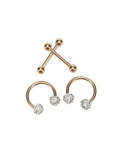 Budget β€οΈ Rose Goldtone CZ Nipple Barbells and Nipple Rings 2 Pair - 14 Gauge βοΈ