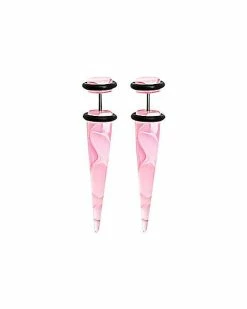 Wholesale ⭐ Pink White Marble Fake Tapers - 18 Gauge ✨