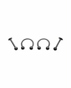 Best Sale 👍 Black Horseshoe and Labret Lip Rings 4 Pack - 16 Gauge 🔔