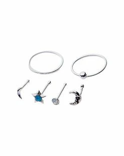 Cheapest 😍 Sterling Silver Moon and Star Nose Rings 6 Pack - 22 Gauge ❤️