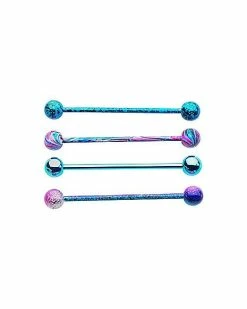 Cheapest π₯ Blue and Purple Splatter Industrial Barbells 4 Pack - 14 Gauge π