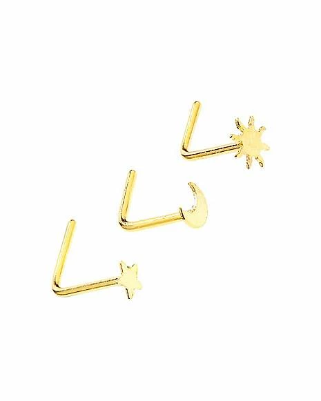 Hot Sale βοΈ Multi-Pack L-Bend Sun Moon Stud Nose Ring 3 Pack - 18 Gauge π 4 Hot Sale βοΈ Multi-Pack L-Bend Sun Moon Stud Nose Ring 3 Pack - 18 Gauge π - Image 2