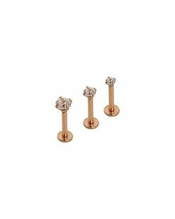 Cheapest 🎁 Rose Goldtone CZ Labret Lip Ring 3 Pack - 16 Gauge 🔥 -Playboy Shop 03149671 b