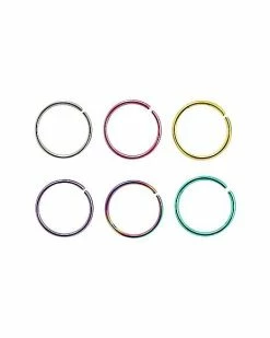Best Pirce ⭐ Rainbow Pride Hoop Nose Rings 6 Pack - 20 Gauge 😀
