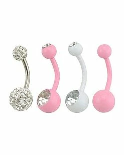 Cheapest 🔥 Pink and Silver CZ Belly Ring 4 Pack - 14 Gauge 🌟 -Playboy Shop 03196425 b