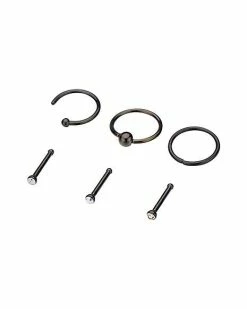 Cheapest 😉 CZ Black Nose Bone and Hoop 6 Pack - 18 Gauge 🎉 -Playboy Shop 03210820 b
