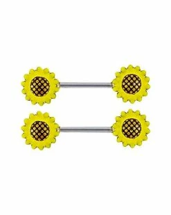 Best Sale 🎁 Sunflower Nipple Barbells - 14 Gauge 👏