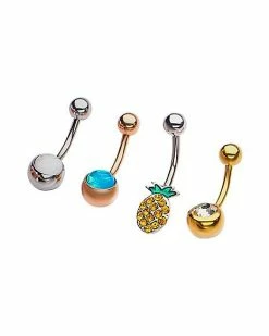 Cheap 🛒 Multi-Pack Pineapple CZ Belly Rings 4 Pack - 14 Gauge 🛒 -Playboy Shop 03212396 b