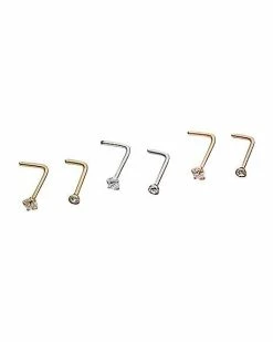 Promo 🛒 Multi-Pack CZ L-Bend Nose Rings 6 Pack - 20 Gauge 🔥 -Playboy Shop 03218294 b