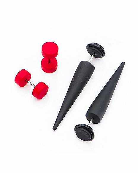 Best Sale π₯° Black and Red Fake Tapers and Plugs Set 2 Pair - 18 Gauge π₯° 3 Best Sale π₯° Black and Red Fake Tapers and Plugs Set 2 Pair - 18 Gauge π₯°