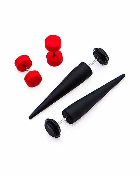 Best Sale π₯° Black and Red Fake Tapers and Plugs Set 2 Pair - 18 Gauge π₯° 4 Best Sale π₯° Black and Red Fake Tapers and Plugs Set 2 Pair - 18 Gauge π₯° - Image 2