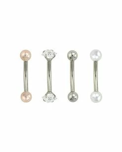 Promo 🧨 Multi-Pack Pearl-Effect and CZ Curved Barbells 4 Pack - 16 Gauge 😀