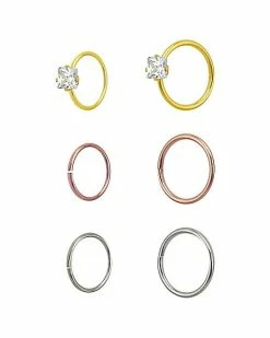 Buy 🧨 Multi-Pack CZ Hoop Nose Rings 6 Pack - 20 Gauge ✔️