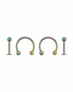 Best reviews of 🔥 Multi-Pack Rainbow Plated Horseshoe and Labret Lip Rings 4 Pack - 16 Gauge 🎁