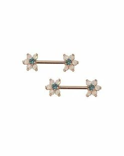 Cheap 😉 Opal-Effect Flower Nipple Rings - 14 Gauge 🥰