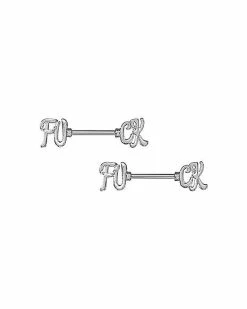 Promo 🧨 Silvertone Fuck Nipple Barbells - 14 Gauge 👍