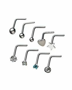 Coupon 🤩 Multi-Pack CZ L-Bend Nose Rings 9 Pack - 20 Gauge ❤️