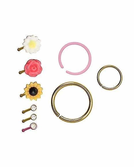 Best Sale π Multi-Pack CZ Flower Stud Nose Rings and Hoop Nose Rings 9 Pack - 20 Gauge π 3 Best Sale π Multi-Pack CZ Flower Stud Nose Rings and Hoop Nose Rings 9 Pack - 20 Gauge π
