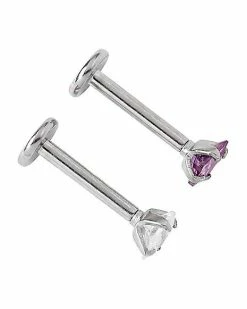 Best deal ✔️ CZ Multi-Colored Silvertone Labret Lip Ring 2 Pack - 16 Gauge ❤️