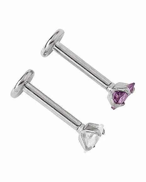 Best deal ✔️ CZ Multi-Colored Silvertone Labret Lip Ring 2 Pack - 16 Gauge ❤️ 3 Best deal ✔️ CZ Multi-Colored Silvertone Labret Lip Ring 2 Pack - 16 Gauge ❤️