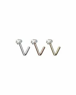 Flash Sale 🎉 Heart CZ L-Bend Nose Rings 3 Pack - 20 Gauge 👍