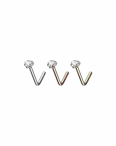 Flash Sale π Heart CZ L-Bend Nose Rings 3 Pack - 20 Gauge π 3 Flash Sale π Heart CZ L-Bend Nose Rings 3 Pack - 20 Gauge π