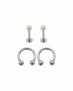 Budget 🔔 CZ Labret Lip Rings and Horseshoe Rings 2 Pair - 16 Gauge ✔️