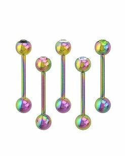 Deals ⭐ Multi-Pack Rainbow Colored CZ Barbells 5 Pack - 14 Gauge ✔️ -Playboy Shop 03345949 b