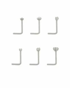 Cheapest ⌛ Multi-Pack CZ L-Bend Nose Rings - 6 Pack ✨ -Playboy Shop 03349354 b