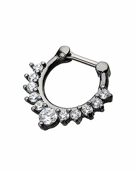 Discount π Hematite Plated CZ Clicker Septum Ring - 16 Gauge π₯° 4 Discount π Hematite Plated CZ Clicker Septum Ring - 16 Gauge π₯° - Image 2