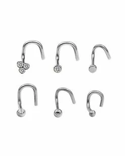 Cheapest 🔔 CZ Screw Nose Ring 6 Pack - 20 Gauge 👏