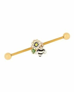 New 🛒 Goldplated Flower Bee Industrial Barbell - 14 Gauge 💯