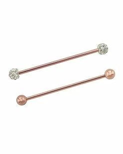 Best Sale 🧨 CZ Rose Goldtone Industrial Barbells 2 Pack - 14 Gauge 👏