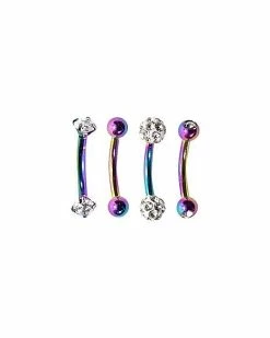 Best deal 👏 Multi-Pack Rainbow CZ Curved Barbells 4 Pack - 16 Gauge ⭐