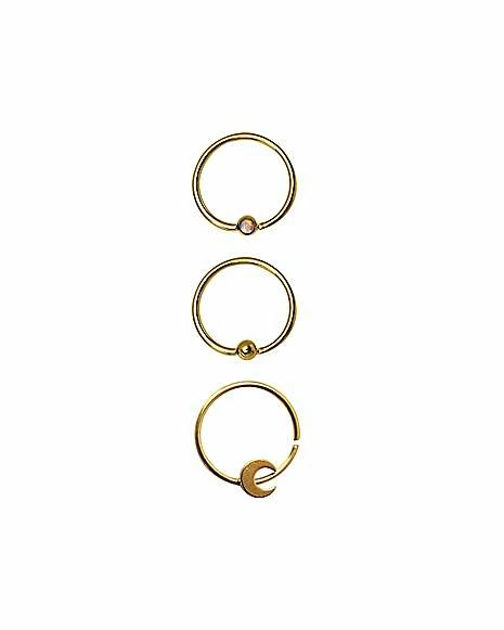 Promo π Multi-Pack Goldtone Opal-Effect Moon Hoop Nose Rings 3 Pack - 20 Gauge π― 4 Promo π Multi-Pack Goldtone Opal-Effect Moon Hoop Nose Rings 3 Pack - 20 Gauge π― - Image 2