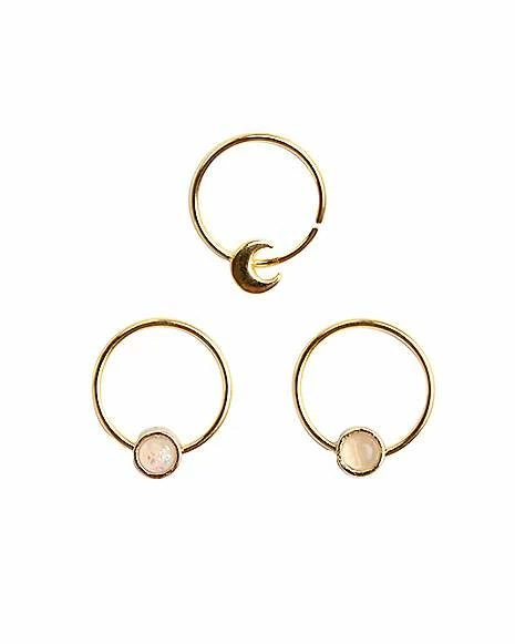 Promo π Multi-Pack Goldtone Opal-Effect Moon Hoop Nose Rings 3 Pack - 20 Gauge π― 3 Promo π Multi-Pack Goldtone Opal-Effect Moon Hoop Nose Rings 3 Pack - 20 Gauge π―