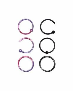 Outlet ⌛ Multi-Pack Ombre Hoop Nose Rings 6 Pack - 20 Gauge 💯