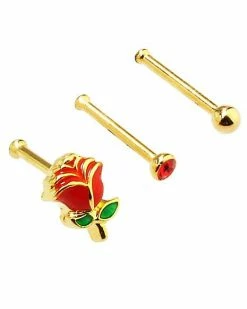 Best Sale 🎉 Multi-Pack Goldplated Rose Bone Nose Rings 3 Pack - 20 Gauge 🔥 -Playboy Shop 03397973 c