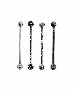 Best reviews of 😉 Black and White Splatter Industrial Barbell 4 Pack - 14 Gauge ✔️