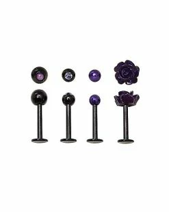 Coupon 🥰 Multi-Pack CZ Rose Labret Lip Rings 4 Pack - 16 Gauge 🎁 -Playboy Shop 03399409 a